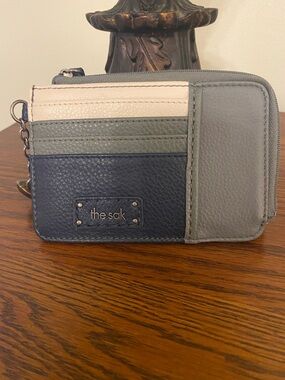 The Sak Navy, Gray & Cream Leather Zip Card Wallet